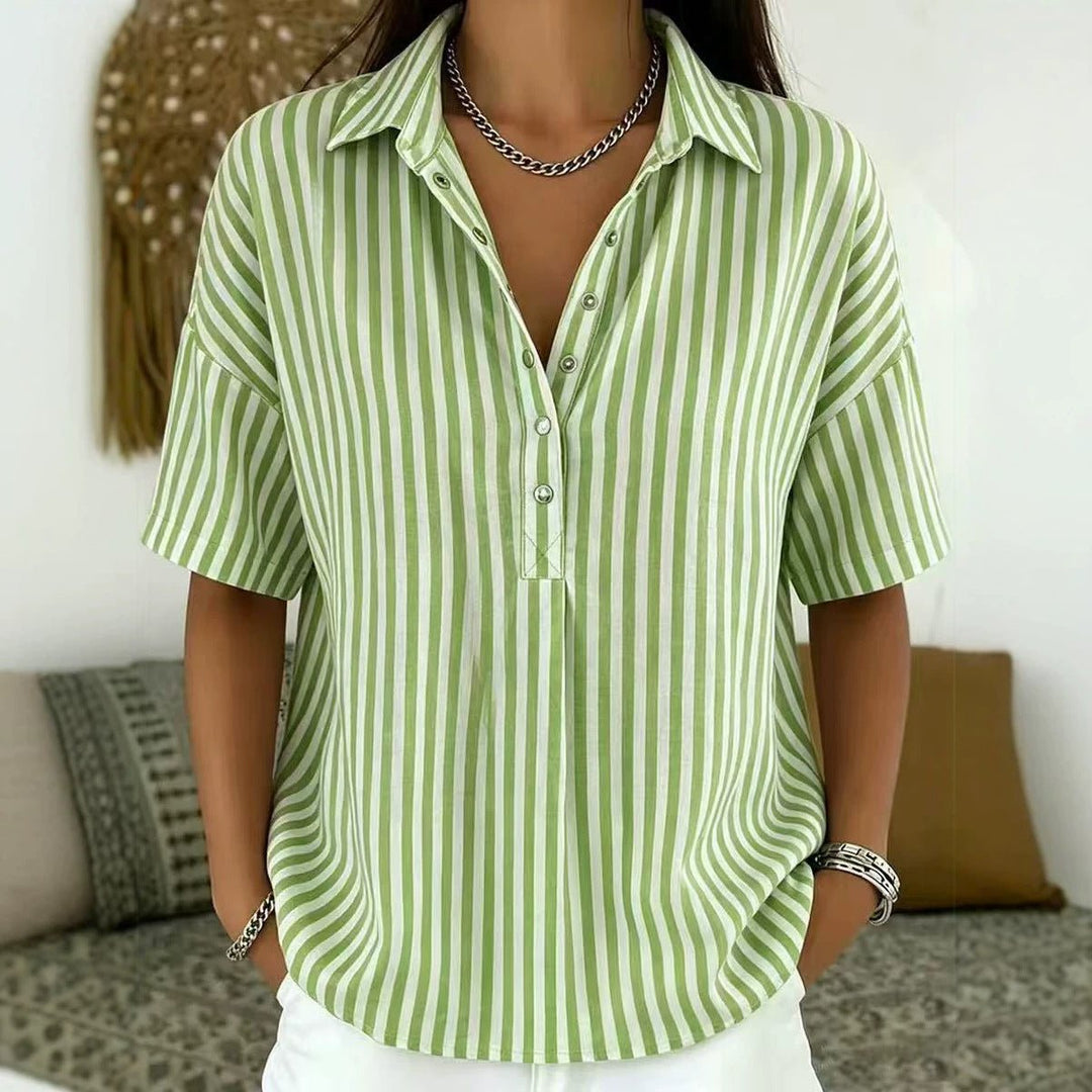 Penelope | Comfortable And Chic Striped Collared Blouse 1
