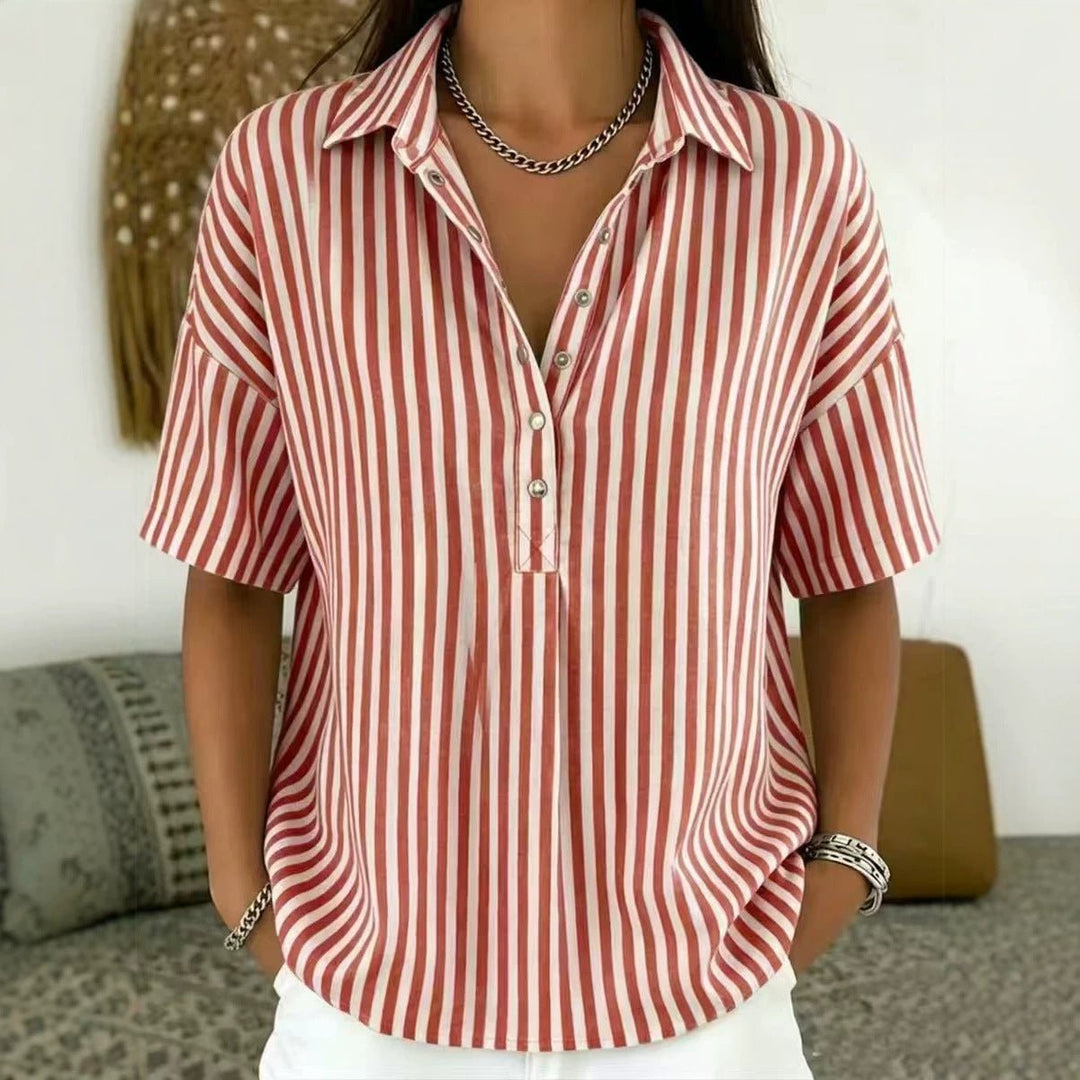 Penelope | Comfortable And Chic Striped Collared Blouse 4