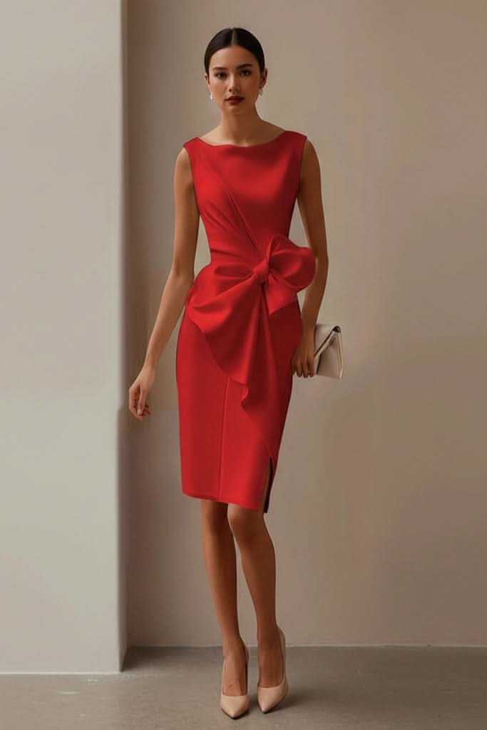 Penelope | Elegant Sleeveless Bow-Detail Cocktail Midi Dress 3