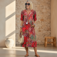 Robe midi décontractée imprimée avec poches