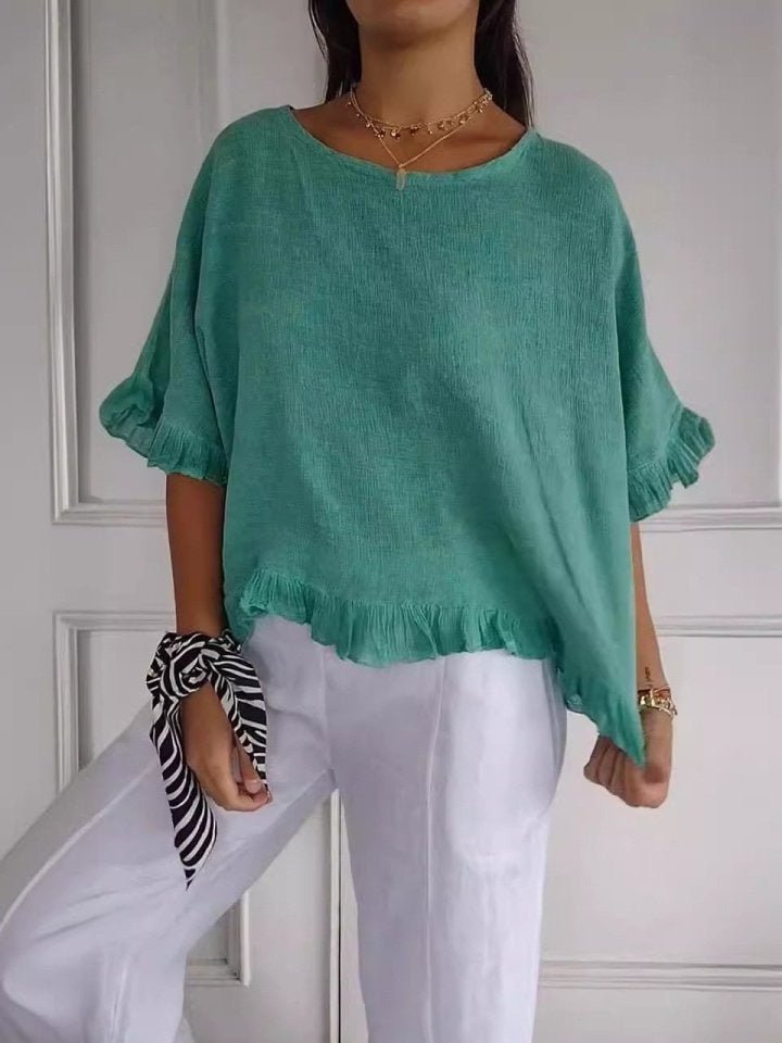 Scarlett | Comfortable And Warm Frayed-Hem Linen-Look Blouse 4