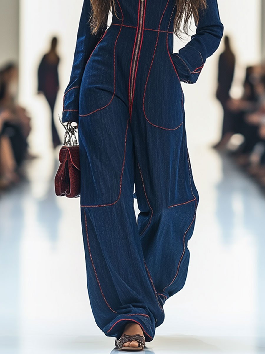 Scarlett | Polished And Chic Zip-Front Denim Jumpsuit 4
