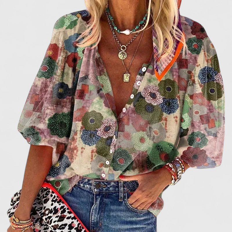 Sienna | Relaxed Floral Print V-Neck Blouse 0