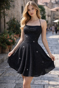 Isabella | Classic Glitter Halter Neck Mini Dress