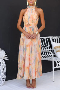 Isabella | Elegant Floral Print Sweeping Maxi Dress