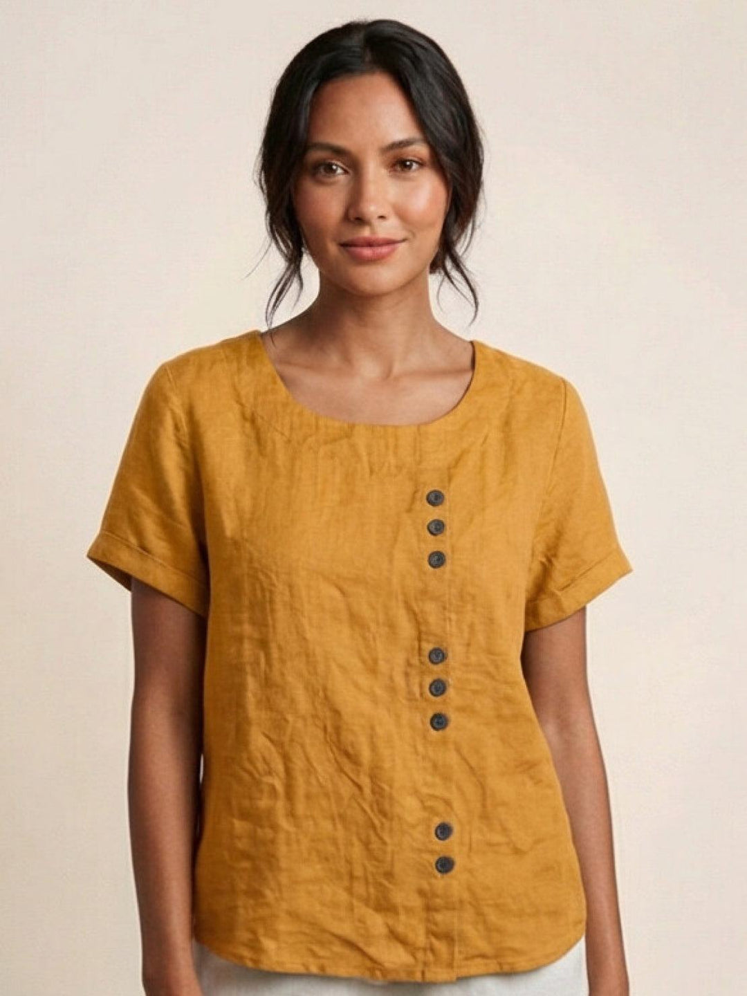 Taylor | Women’s Linen Round Neck Button Blouse 15
