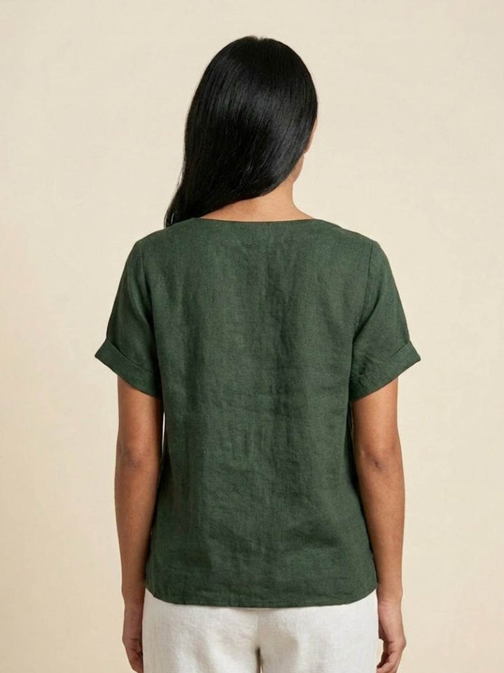 Taylor | Women’s Linen Round Neck Button Blouse 3