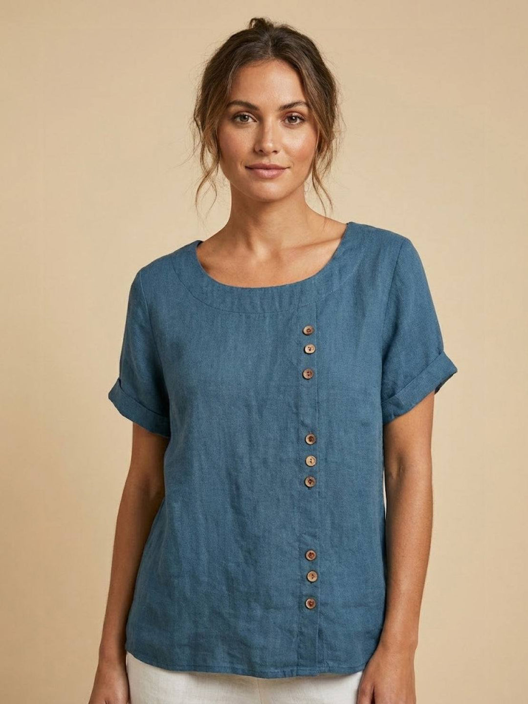 Taylor | Women’s Linen Round Neck Button Blouse 5