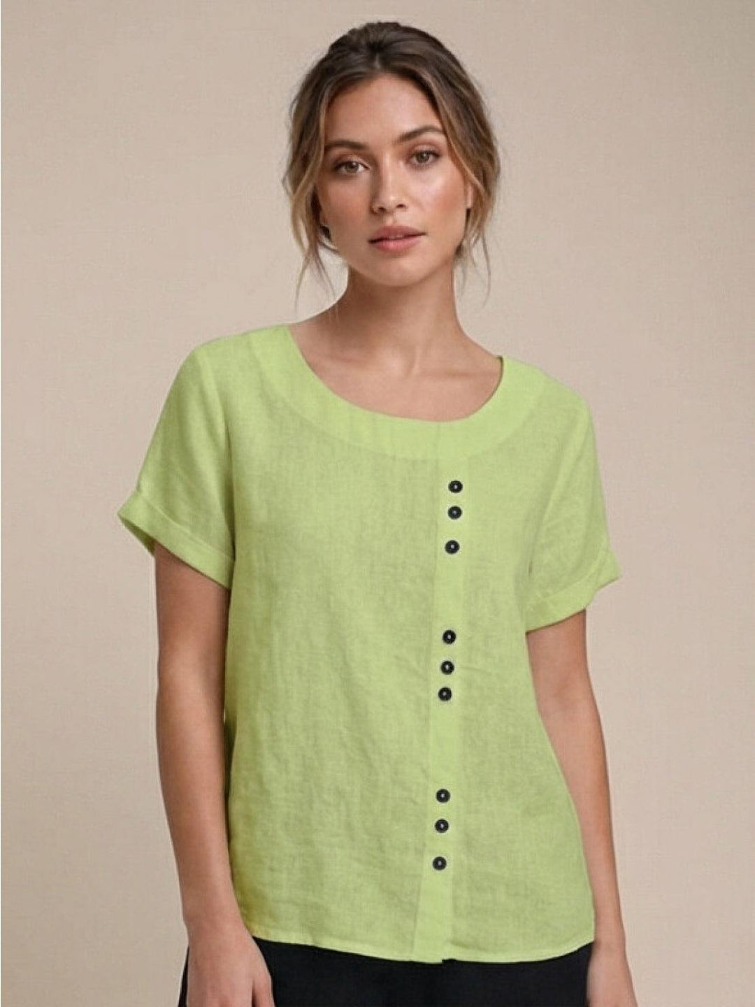 Taylor | Women’s Linen Round Neck Button Blouse 9