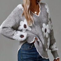 Caroline | Floral V-Neck Cozy Knit Sweater