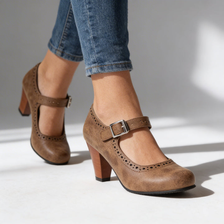 Victoria | Timeless and Classic Brogue Mary Jane Block Heel Pumps 0
