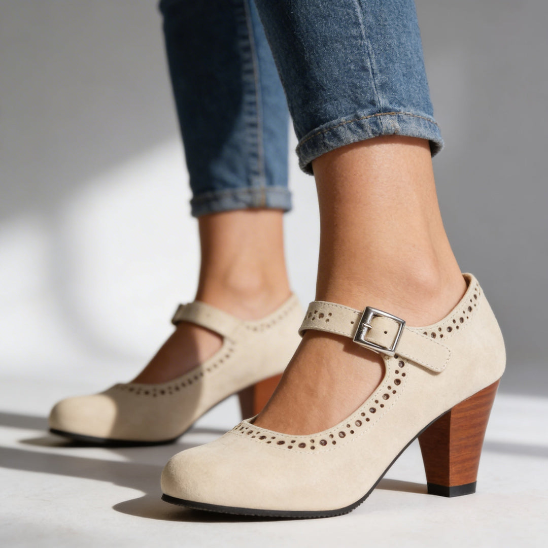 Victoria | Timeless and Classic Brogue Mary Jane Block Heel Pumps 7