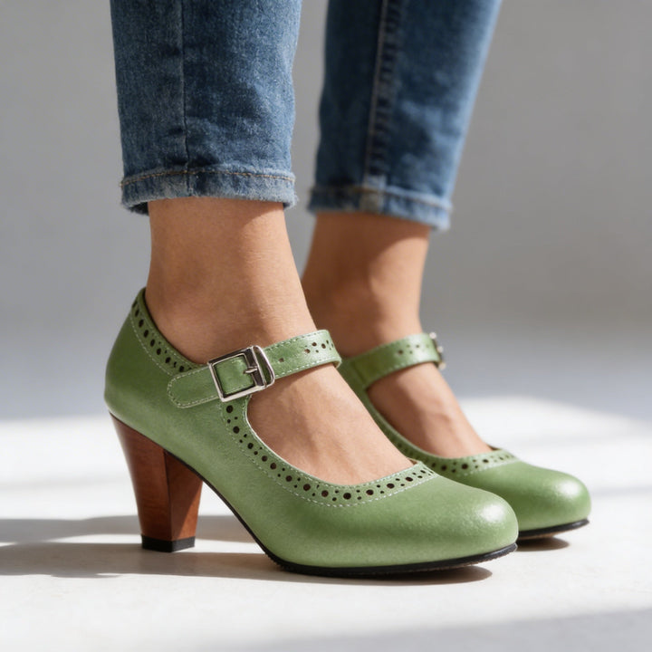 Victoria | Timeless and Classic Brogue Mary Jane Block Heel Pumps 8