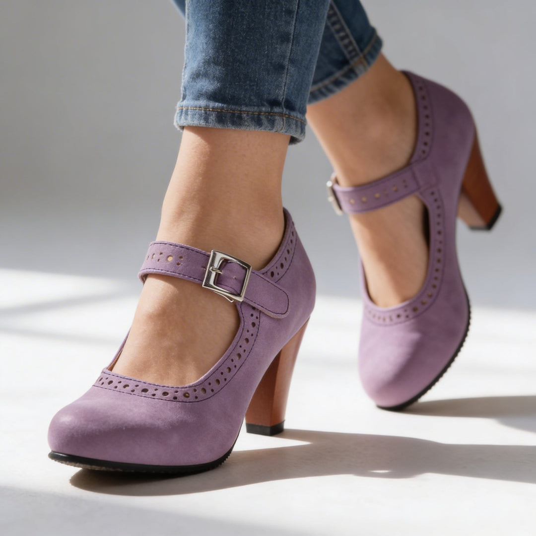 Victoria | Timeless and Classic Brogue Mary Jane Block Heel Pumps 9