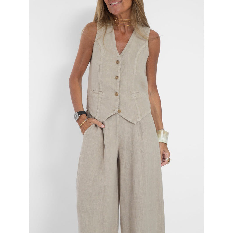 Women's elegant linen vest with button detailing Drune 0
