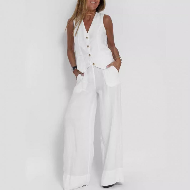 Women's elegant linen vest with button detailing Drune 1