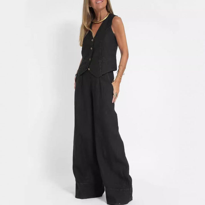 Women's elegant linen vest with button detailing Drune 4