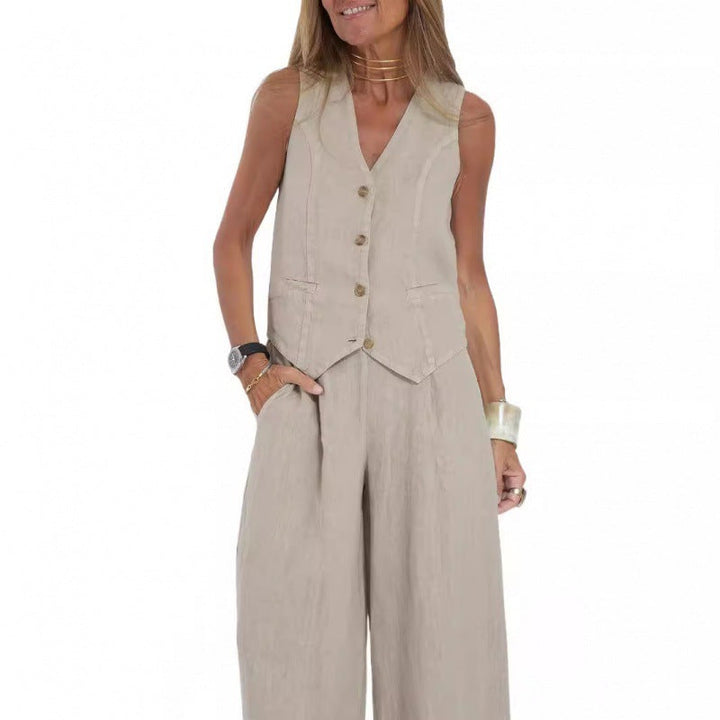 Women's elegant linen vest with button detailing Drune 5