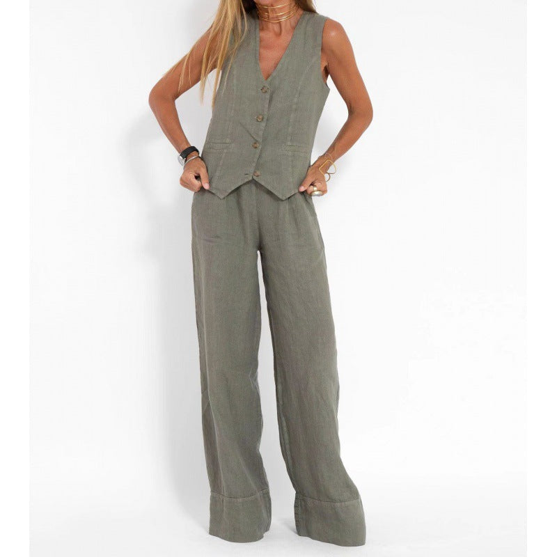 Women's elegant linen vest with button detailing Drune 7