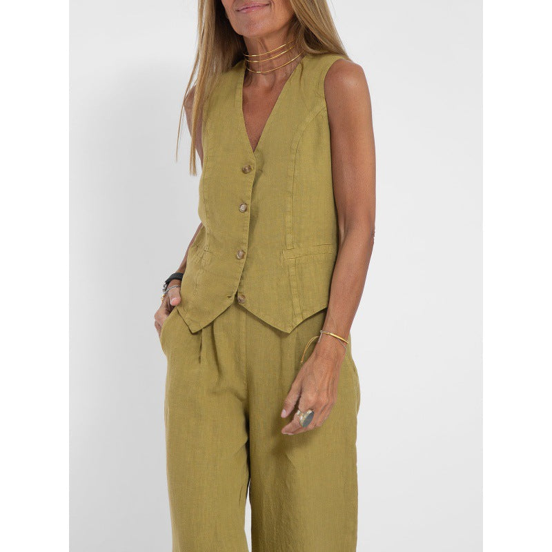 Women's elegant linen vest with button detailing Drune 8