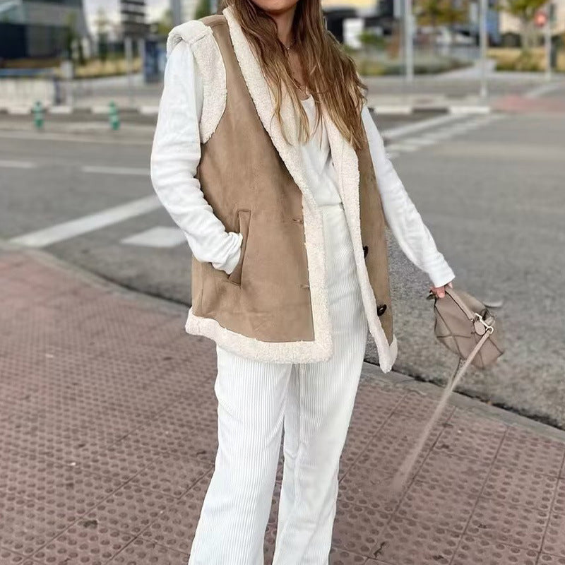 Women's faux fur vest with elegant button details Drune 3