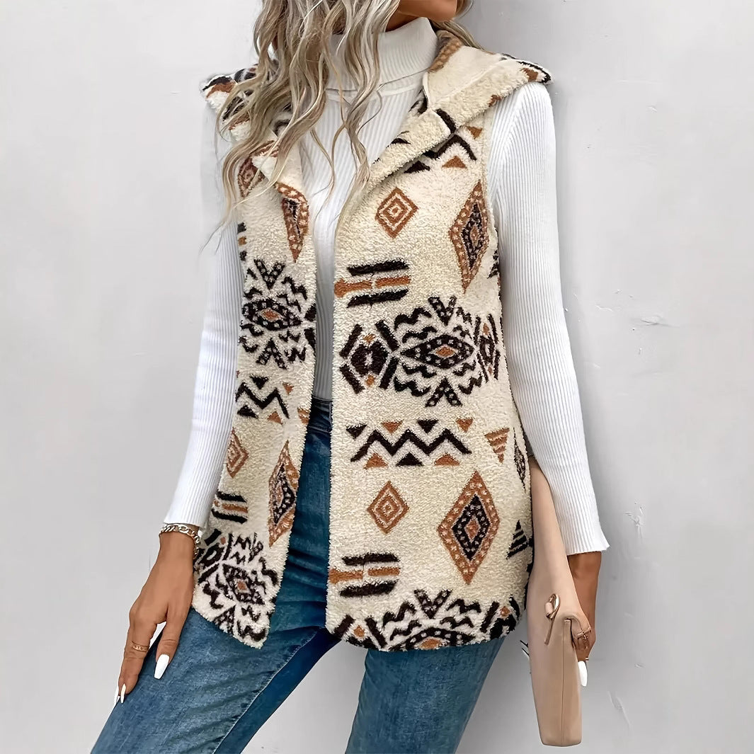 Women's vest with geometric pattern, down 0
