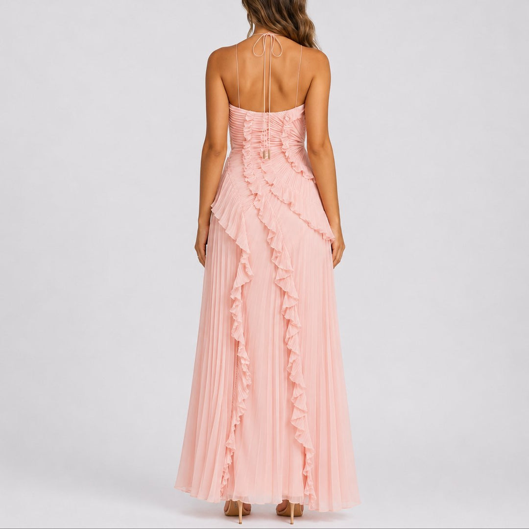 Diana | Stylish And Chic Fall Wedding Ruffle Halter Maxi Dress