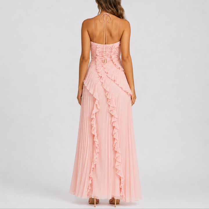 Diana | Stylish And Chic Fall Wedding Ruffle Halter Maxi Dress