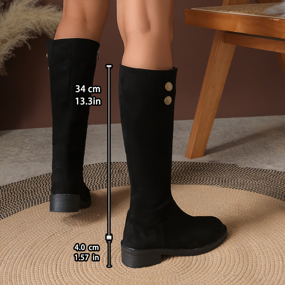 Stella | Elegant And Timeless Button Suede Knee High Boots
