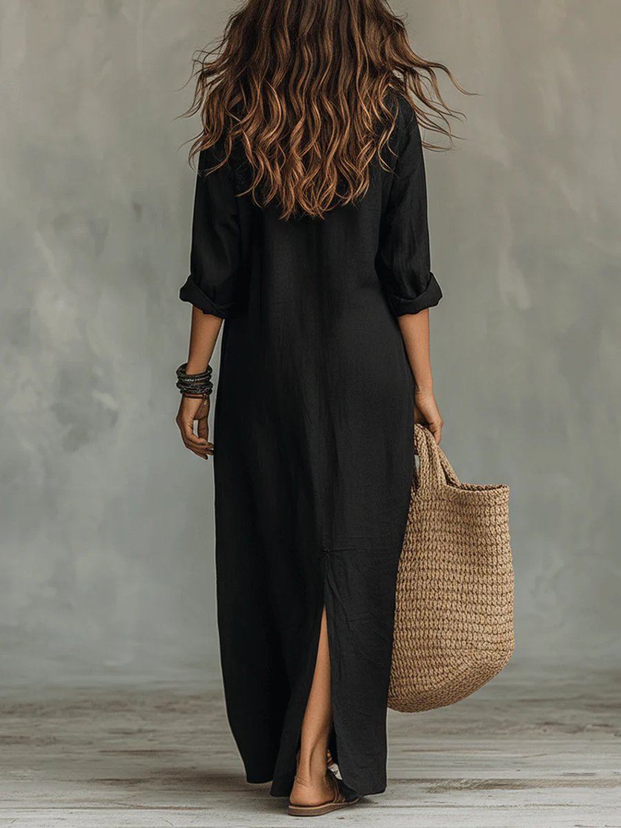 Nova | Flowing Button Front Long Sleeved Maxi Dress