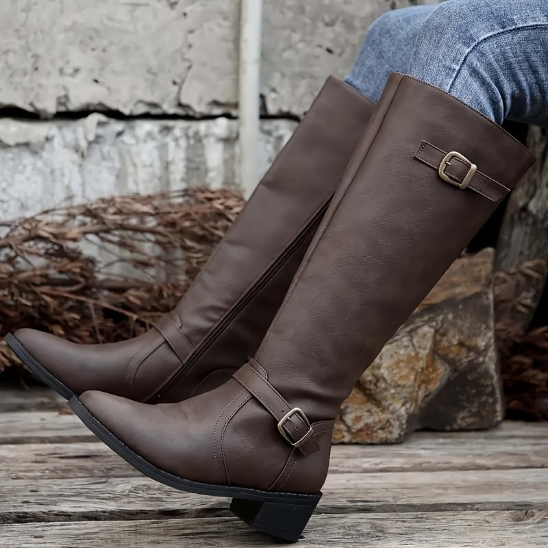 Caroline | Elegant And Versatile Double-Buckle Knee High Boots