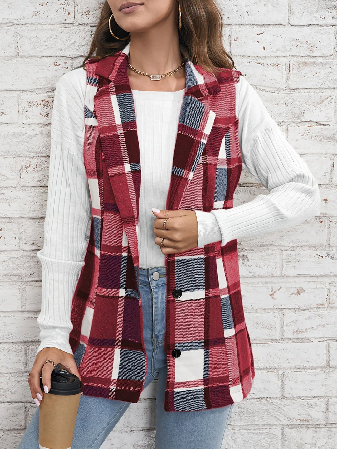 Nora | Gilet lungo elegante in misto lana a quadri