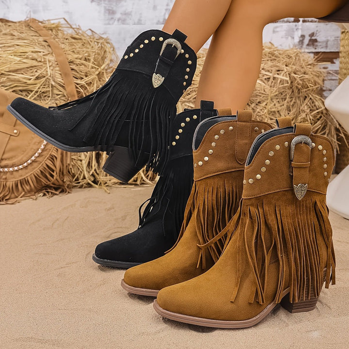 Nora | Stylish And Studded Fringe Western Cowboy Boots