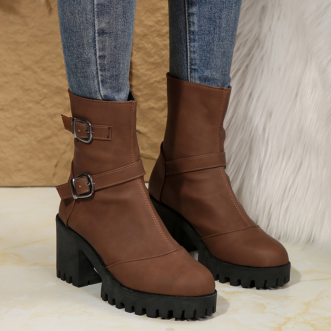 Emma | Bottines élégantes à talon carré et brides à boucles