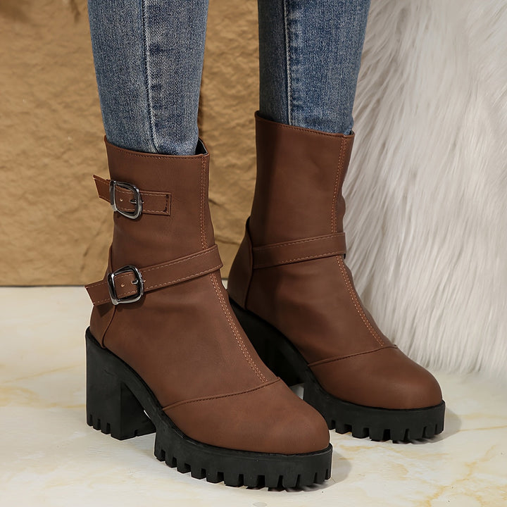 Emma | Bottines élégantes à talon carré et brides à boucles
