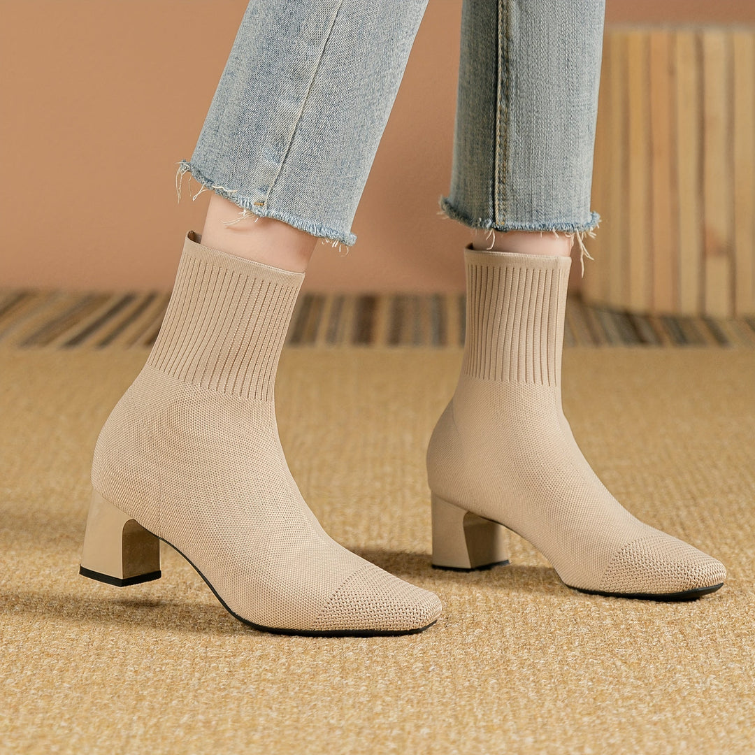 Aveline | Stretch Knit Block Heel Ankle Boots