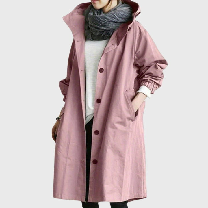 Beatrice | Trench-coat long à capuche, élégant et résistant à l’eau