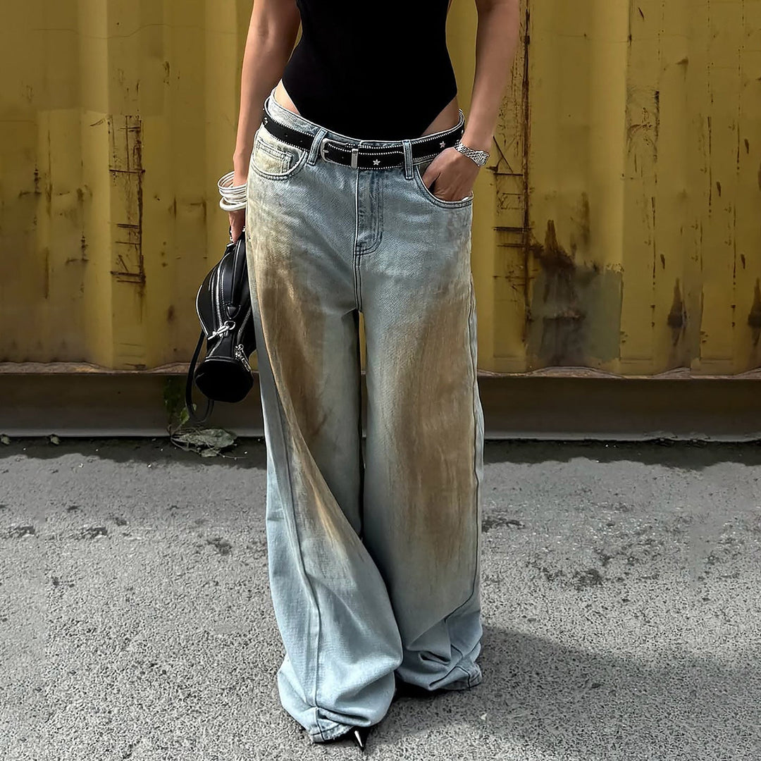 Hazel | Jean confortable à jambes larges, en denim délavé d’inspiration vintage