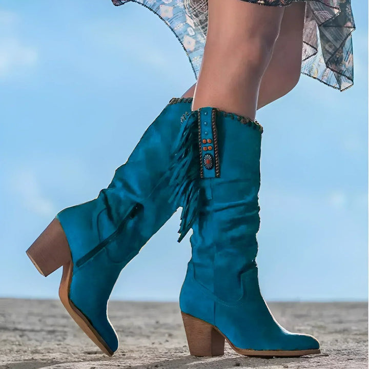 Evelyn | Stylish And Bohemian Fringe Suede Knee High Boots