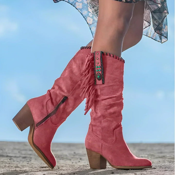 Evelyn | Stylish And Bohemian Fringe Suede Knee High Boots