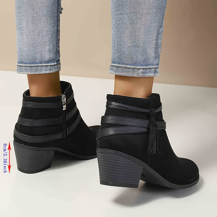 Olivia | Elegant Tassel Block Heel Ankle Boots