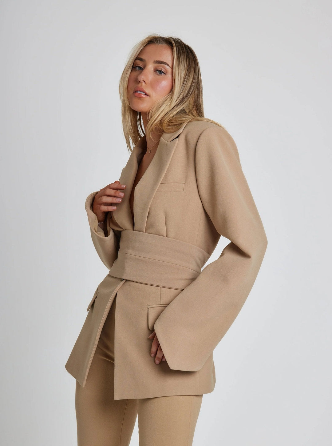 Claire | Sophistication And Tailored Belted Luxe Blazer