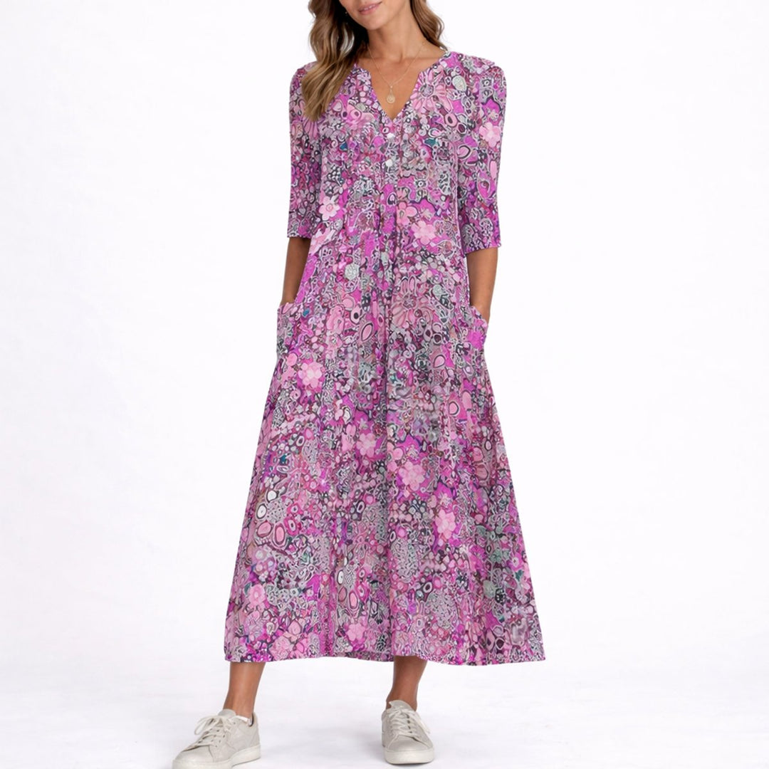 Camila | Comfortable And Elegant Fall Wedding Floral Midi Dress