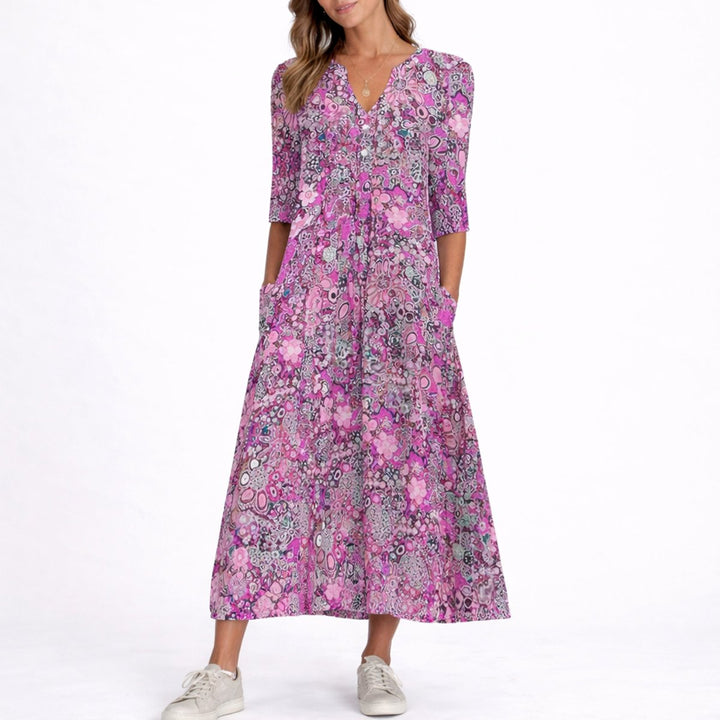 Camila | Comfortable And Elegant Fall Wedding Floral Midi Dress
