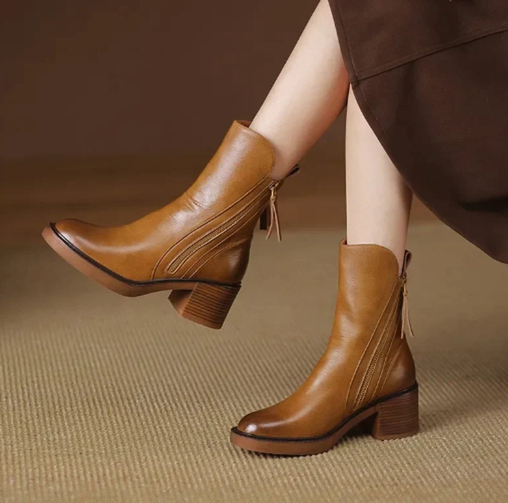 Chloe | Timeless Block-Heel Smooth Leather Ankle Boots