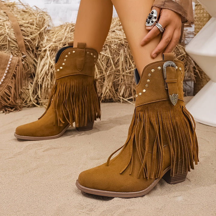 Nora | Stylish And Studded Fringe Western Cowboy Boots