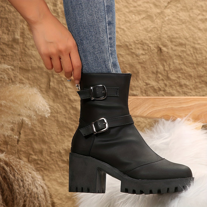Emma | Bottines élégantes à talon carré et brides à boucles