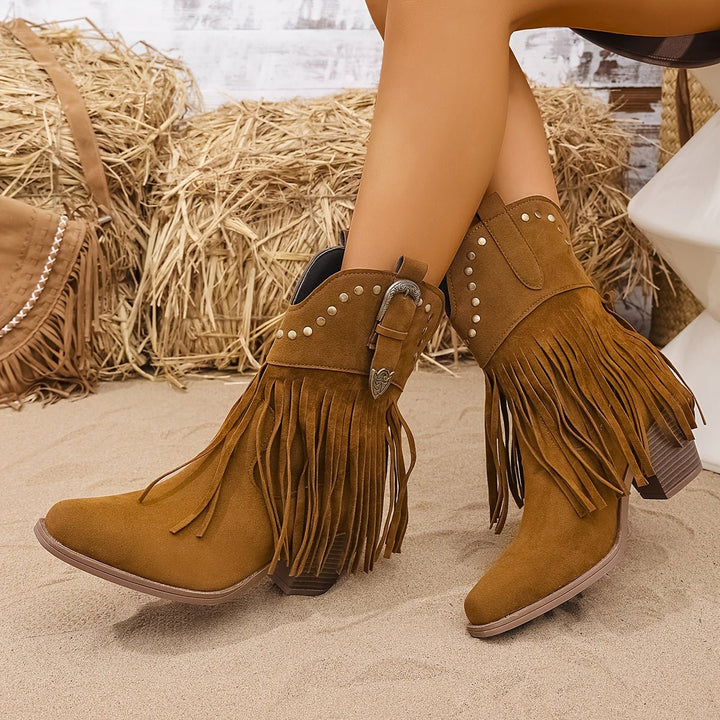 Nora | Stylish And Studded Fringe Western Cowboy Boots