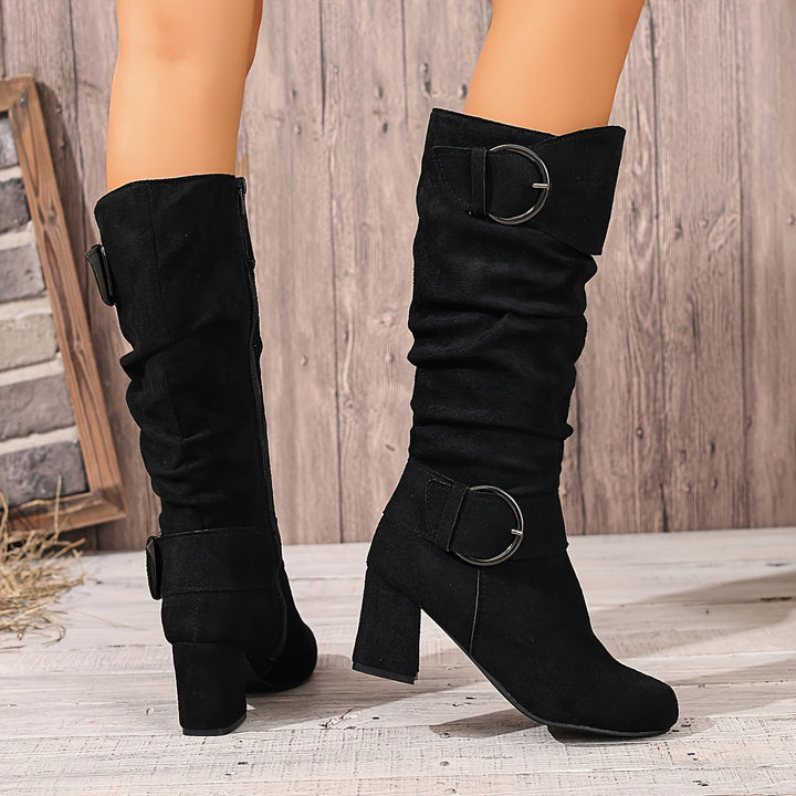 Olivia | Stylish And Relaxed Double-Buckle Knee High Boots