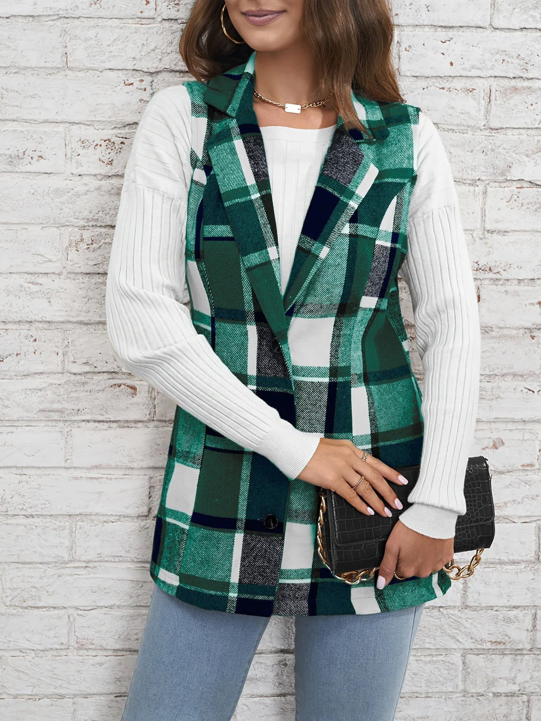 Nora | Gilet lungo elegante in misto lana a quadri